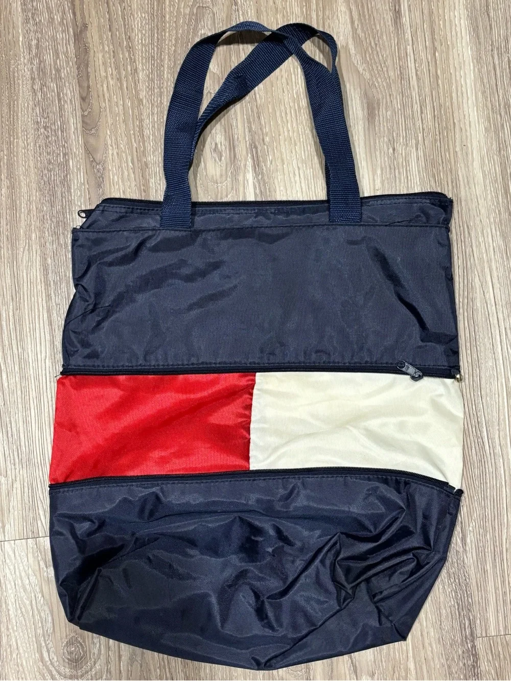 Vintage Tommy Hilfiger Flag Nylon Tote Bag Y2K 90s Zip Shopper Travel Beach Bag